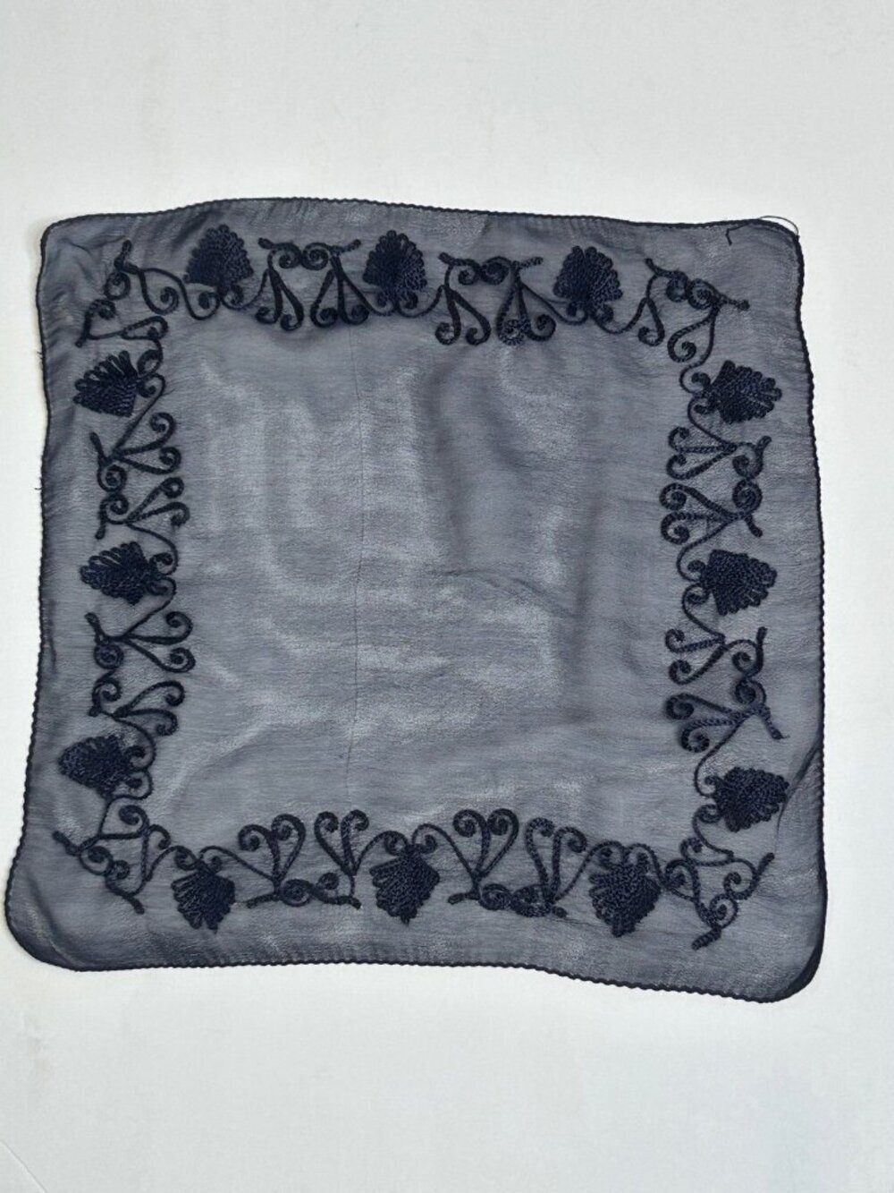 Navy Blue Embroidered Sheer Chiffon Small Scarf Pocket Square 13"